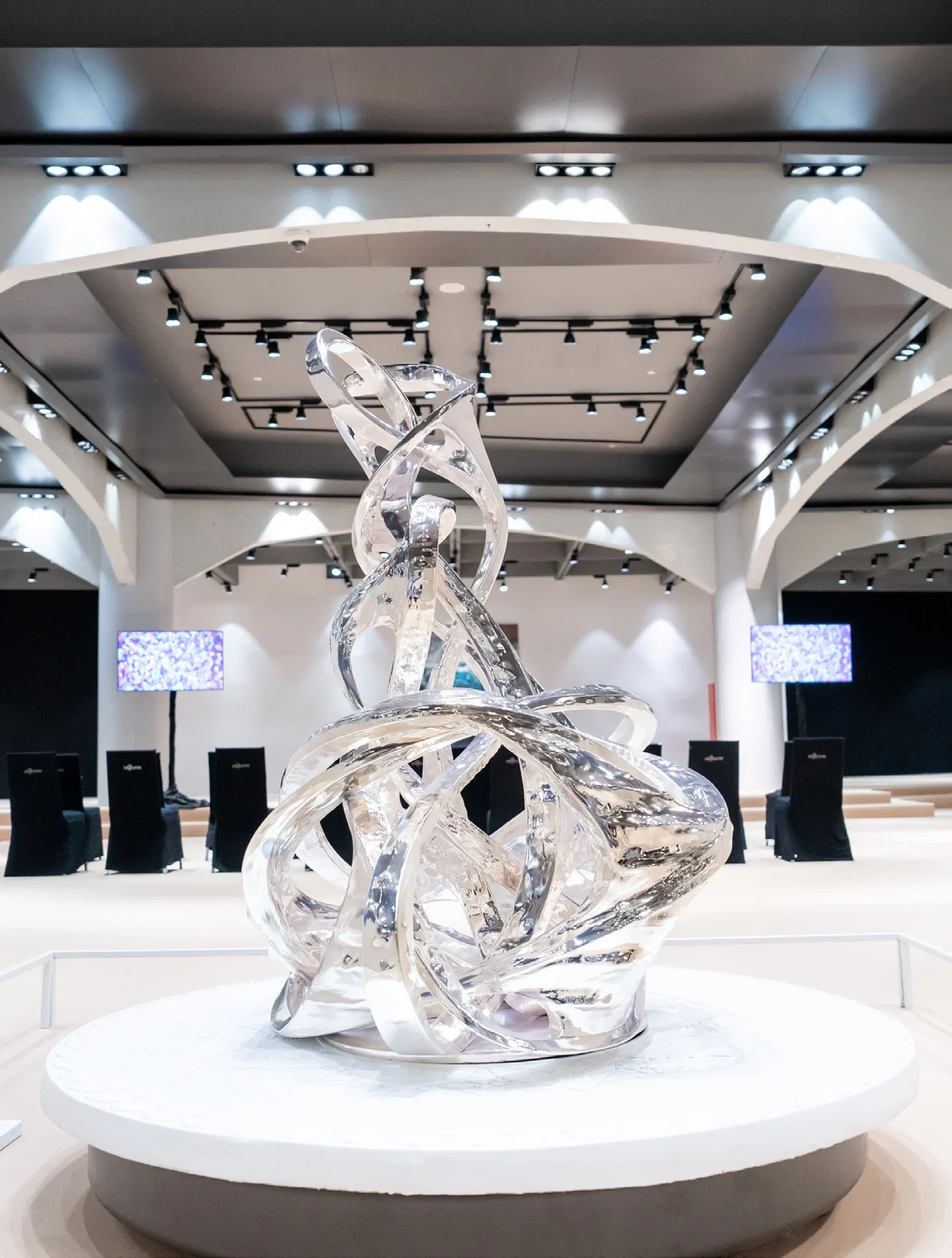 Flocking Pagoda installation displayed in an exhibition